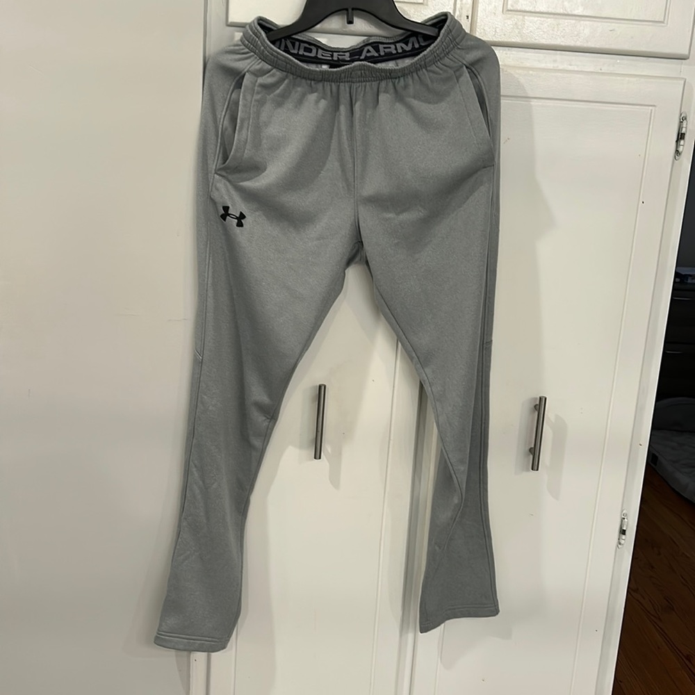 gray under armour strait legged joggers gently warn